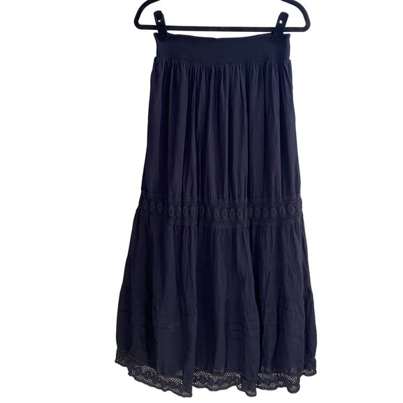 Candies Dark Fairy Grunge Tiered Skirt Black Crochet Lace Midi Boho Pull-On-M - Picture 1 of 13